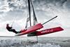 Flying on its foils - the 'Solent Whisper' catamaran on the water