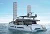 Artist's impression of a wind and solar powered superyacht catamaran