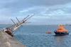 Tall Ship ‘Zebu’ grounded on the sea wall in Holyhead Photo: Holyhead Coastguard