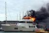 ‘Kahu’ ablaze in East Cowes Marina – photo courtesy of onthewight.com
