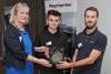 The winning apprentices, Joshua Ross and Kian Cotterill-Clark from Berthon Boat Company.  with Lesley Robinson BM CEO